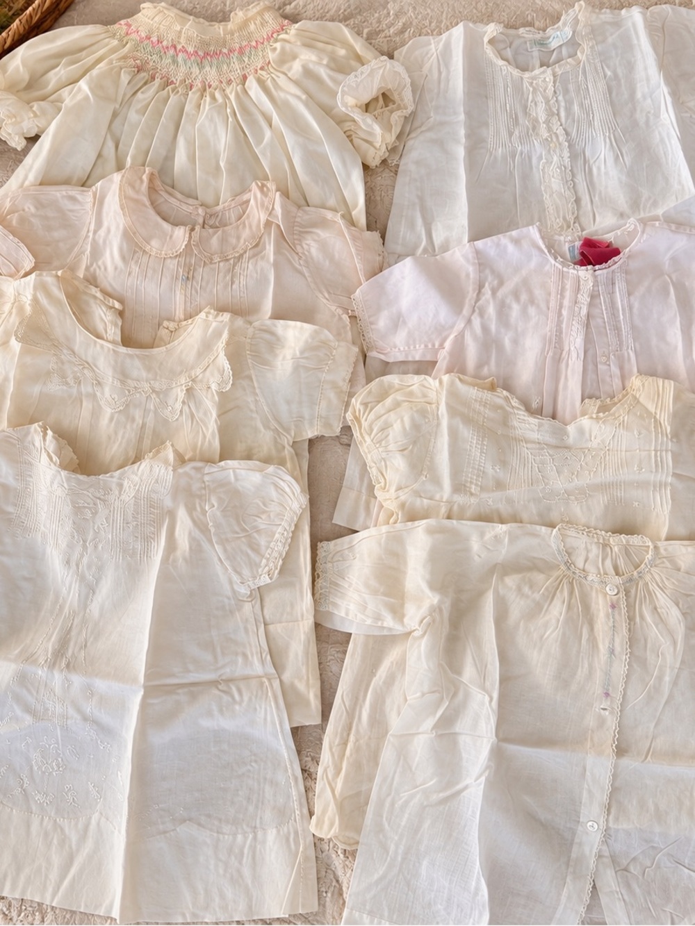 Vintage Heirloom Baby Clothes Lot Muslin Gowns Lace Embroidery 8 Pieces